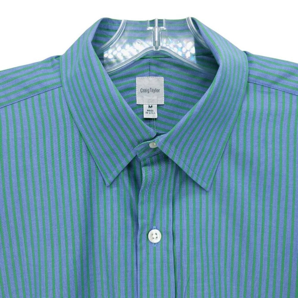 NWT CRAIG TAYLOR Long Sleeve Shirt Jade Green Striped MADE IN USA Size MEDIUM